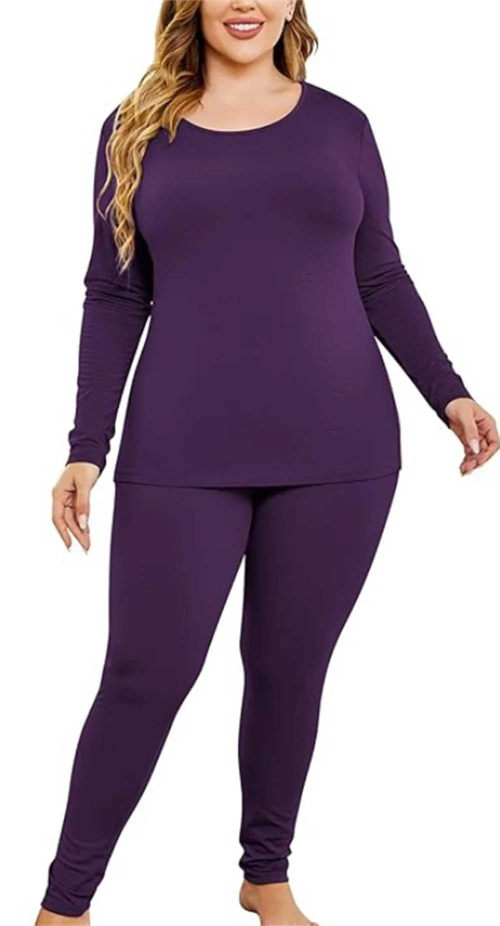 Women's Thermal Underwear Womens plus hot long Johns set Flce Lined 2-piece underwear upper and lower pajama set 2X 3X 4X Y241011WLD3