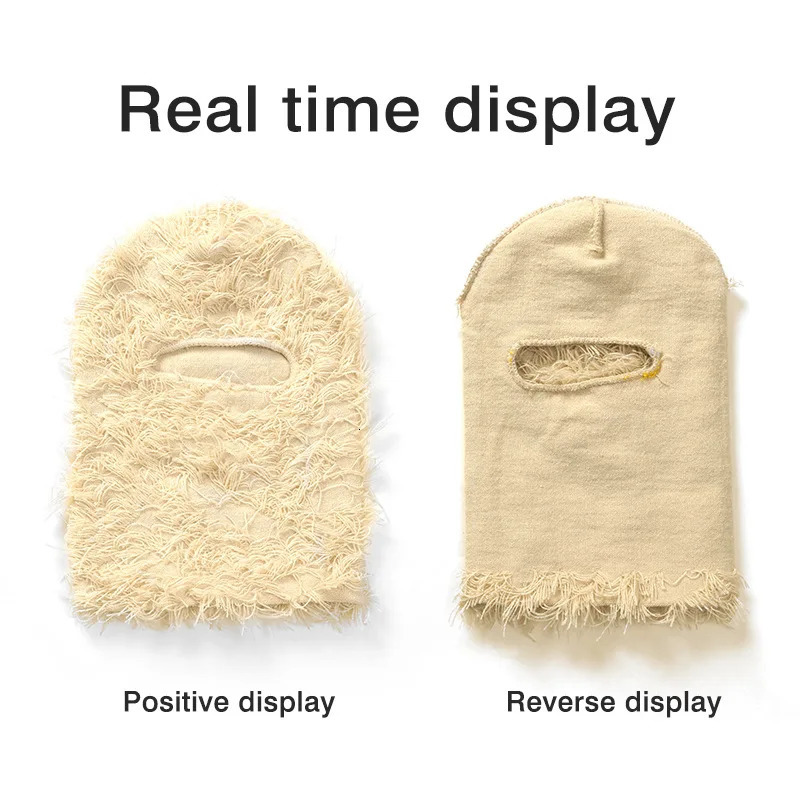 Full set of tassel ski mask Balaclava winter unisex windproof knitted beanie hat 241009