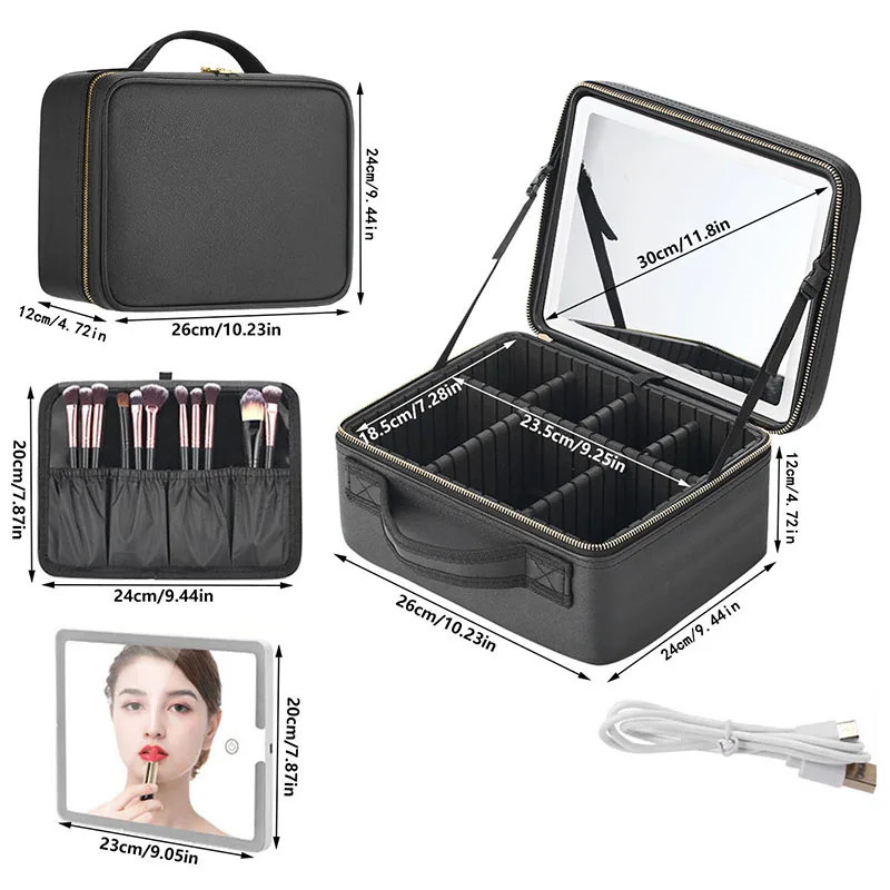Smart LED Makeup Box with Mirror Travel Makeup Bag Large Capacity Womens Beauty and Skincare Products Womens Makeup Box 241008