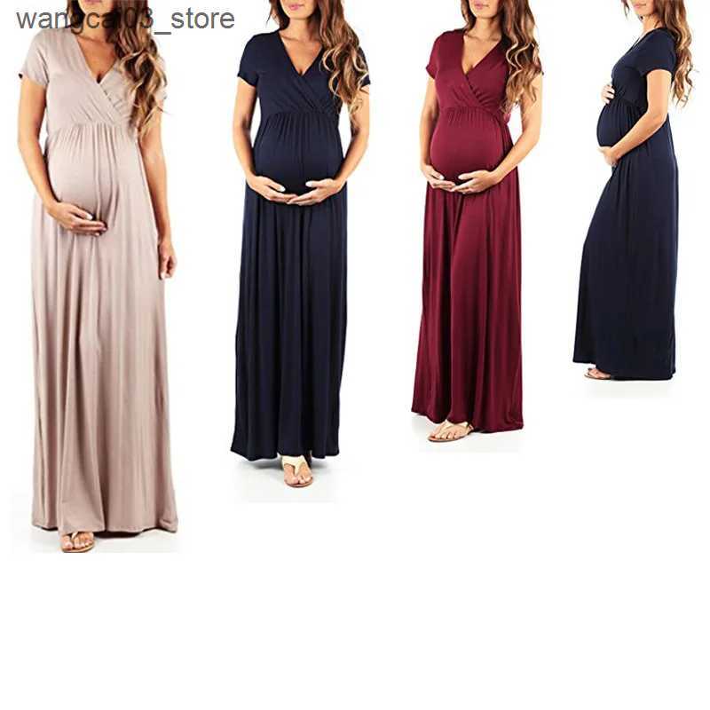 Maternity Dresses New Plus size Pregnant Women Dresses Maternity Dresses Women V Collar Short Sleeve Pregnancy Dress Maternity Sundress Clothes L24091