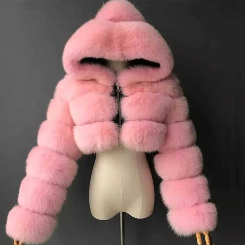 High quality fur cut synthetic fur coat and jacket for women fluffy top with hooded winter fur jacket Manteau women W241010