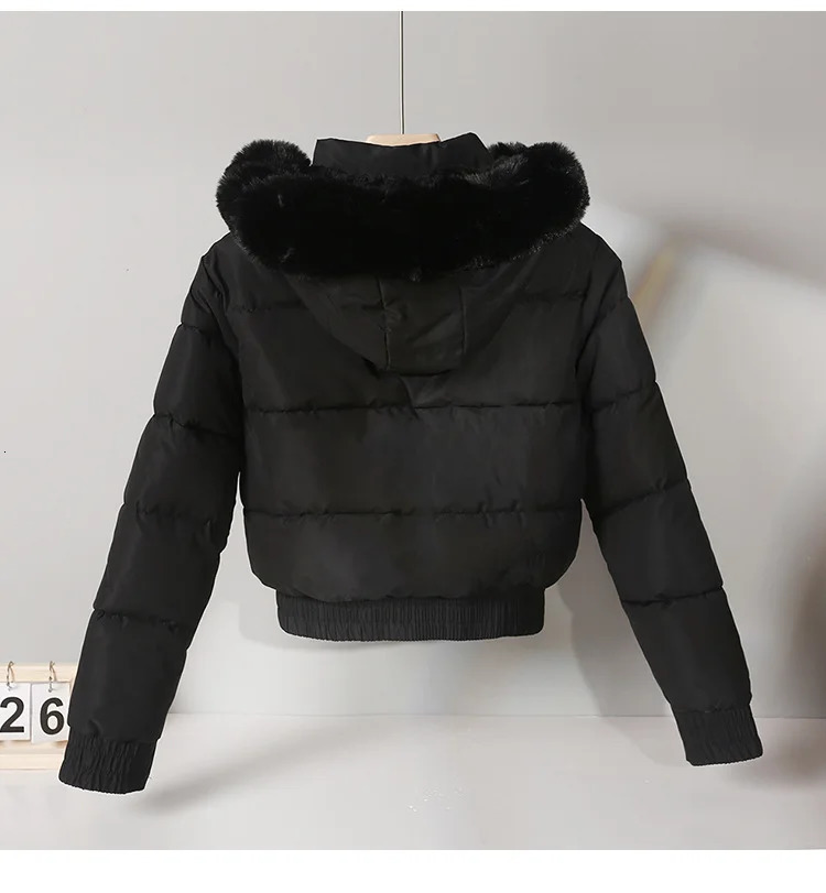 autumn and winter warm cotton jacket womens thick wool lining fur collar long sleeved park 241010