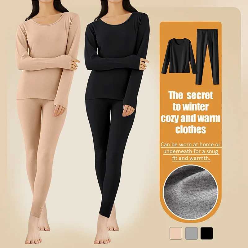 Women's Thermal Underwear New Autumn Winter Womens Thermal Underwear Set Long Johns Base Layer Flce Lined Soft Top Bottom 2 Pieces Set Thermal Se