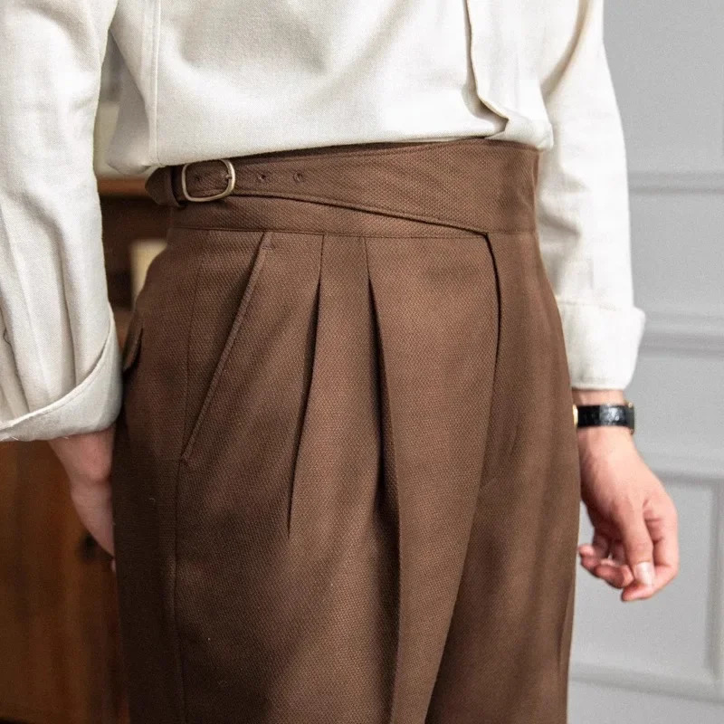 AutumnWinter Italian Style High Waist Straight Leg Pants UK Mens Casual Edition Trouser 241010