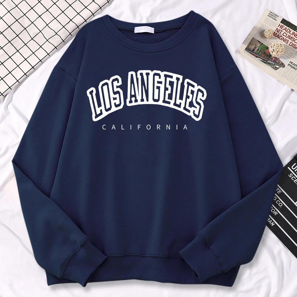 Street Trend Womens Pullovers Los Angeles California Letter Printing Hoodies Warm Fleece Sweatshirt Crewneck Soft Female Clothes 241009