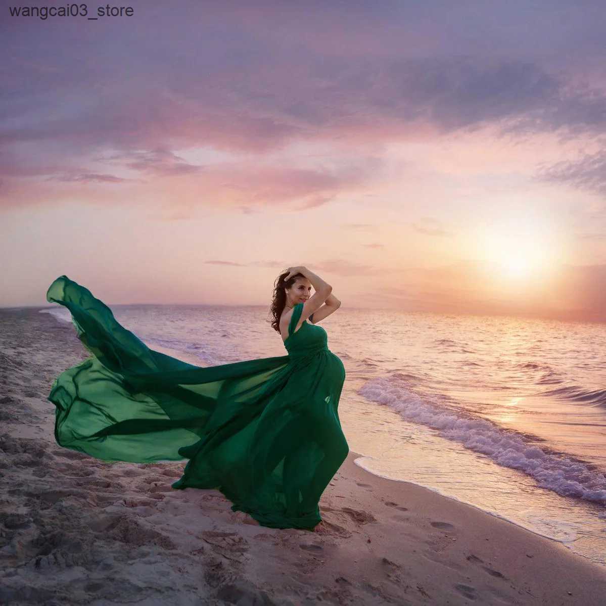 Maternity Dresses Sexy Maternity Photo Shoot Long Dresses Blue Green Shower Dresses Stretchy Pregnant Woman Photography Props Long Dress L240910