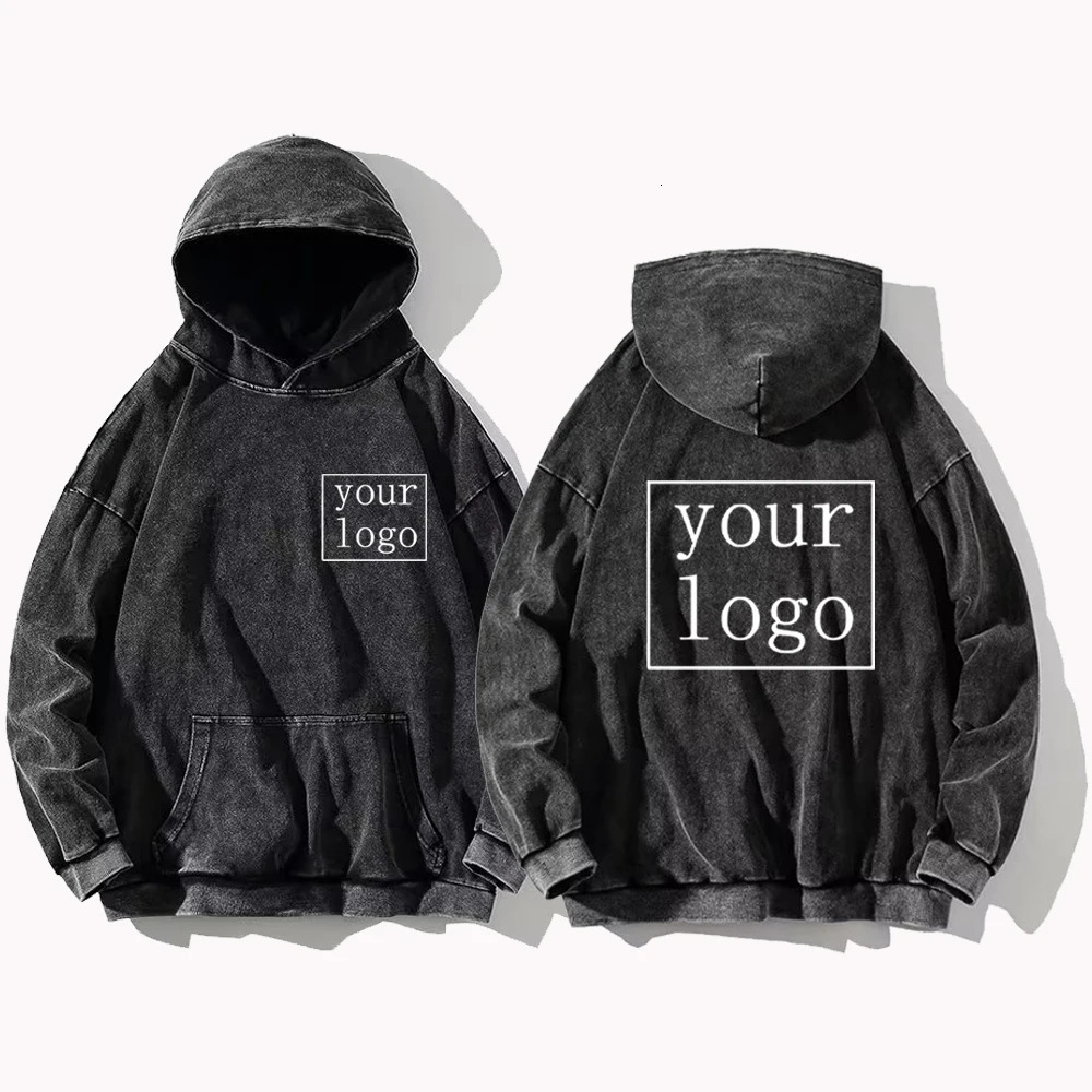 Your own n customized printing of pictures for mens DIY hoodies vintage washed cotton sweaters casual loose Y2K clothing 241011