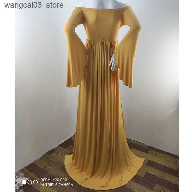 Maternity Dresses Flare Sleeve Maternity Dresses Photoshoot Slit Long Vestidos Shoulderless Baby Shower Dress for Pregnant Woman Photo Session L240910
