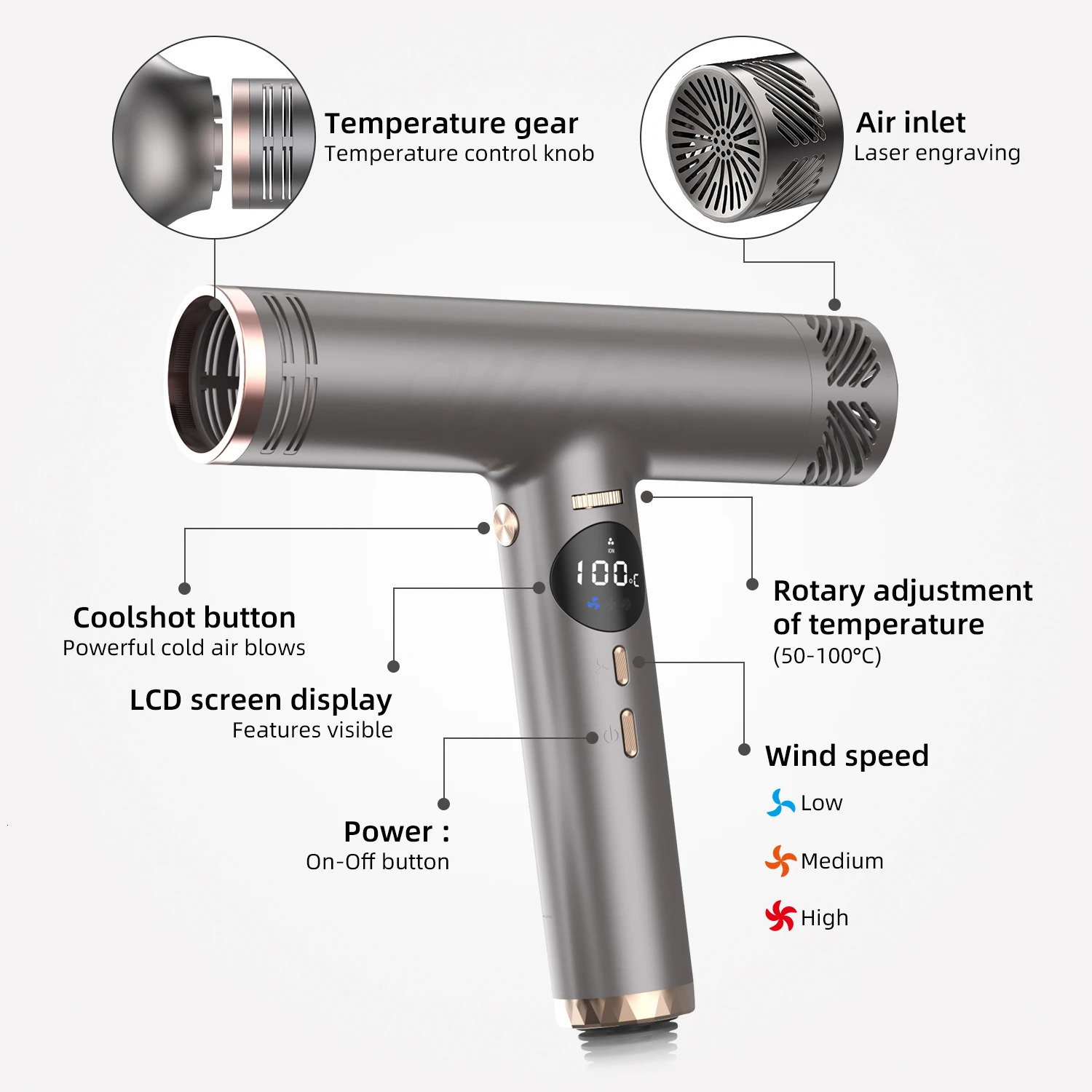 Professional High Speed Hair Dryer Curler Fast Dry With Hair Curling Nozzle Styling 110000rpm Hair Dryer Negative Ion High Speed 241009