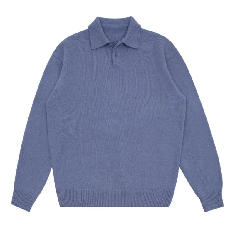 IEFB Korean Fashion Chic Lapel Pullover Knitting Tops Mens Autumn Winter Loose Long Sleeve Sweater Vintage Kinttwear 241007