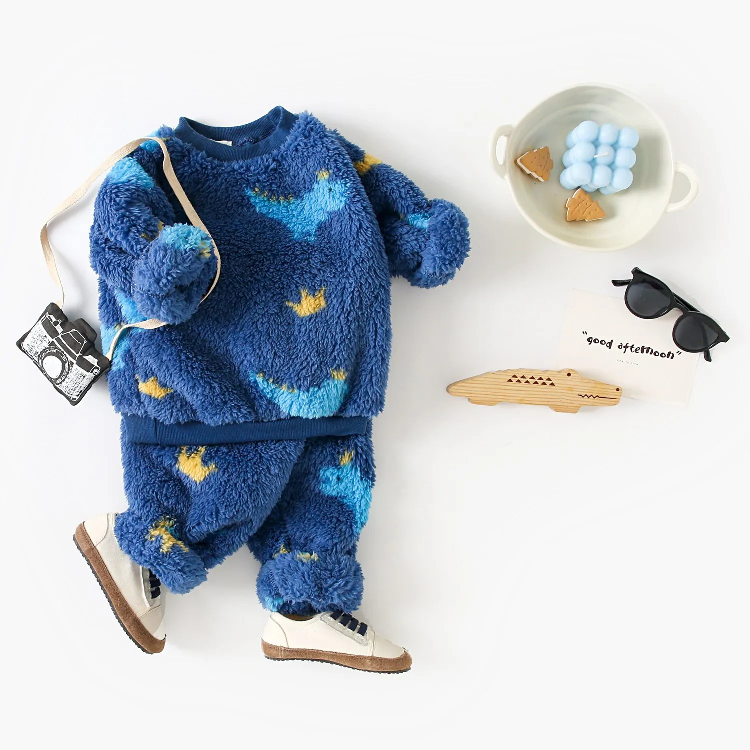 Sanlutoz Winter Childrens Clothing Set Warm Long Sleeve Baby Top2 Cute Wool Thickened Pants 241007