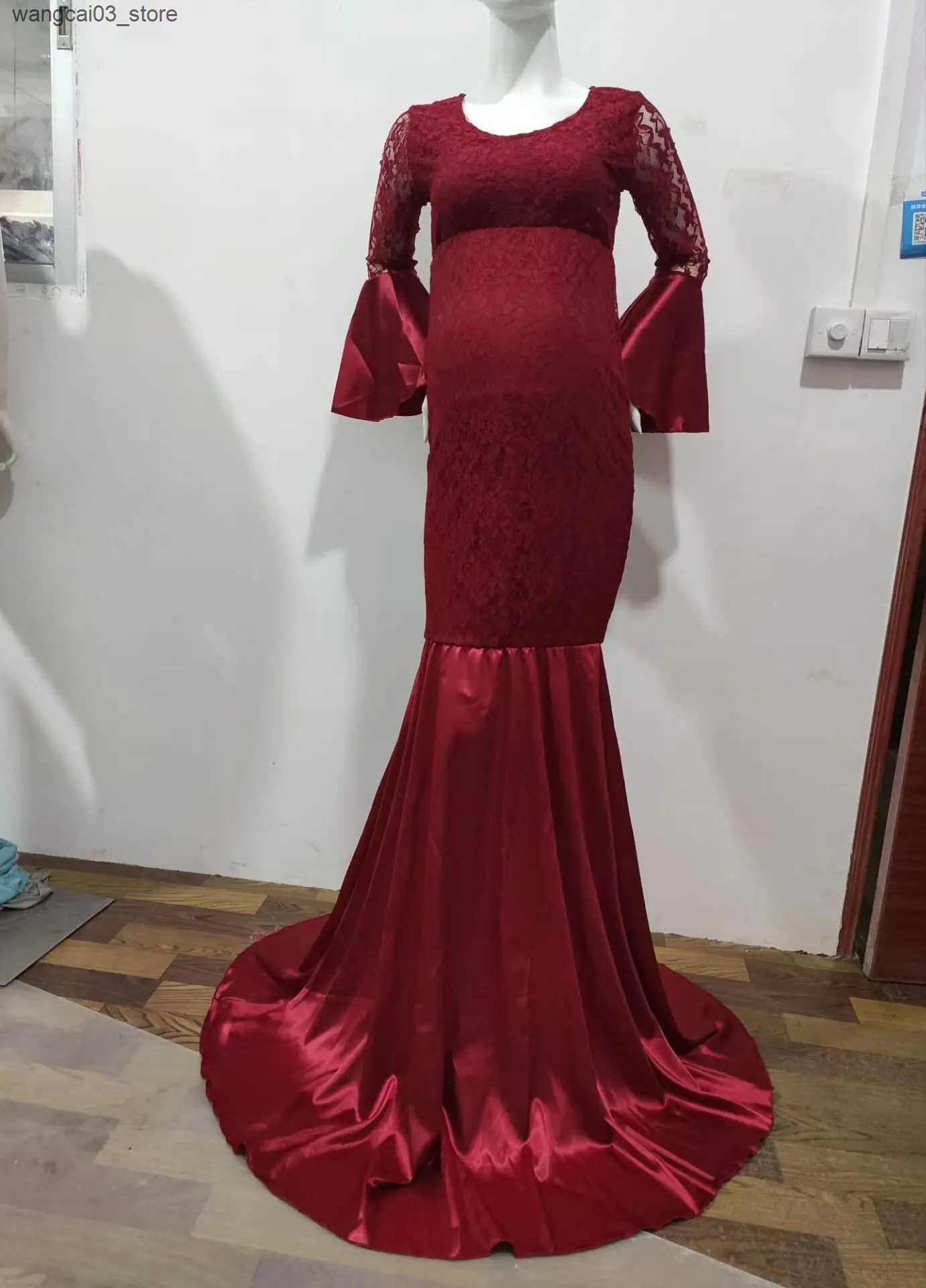 Maternity Dresses 2024Lace Maternity Pregnancy Dress Photography Props Dresses Photo Shoot Mermaid Maxi Gown Pregnant Women Long sleeve Clothes L24091