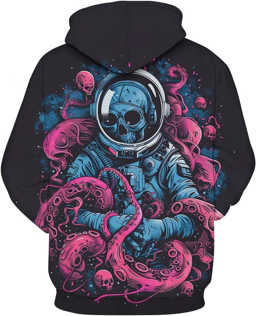 Hoodie for Mens Womens Mens Novelty Spaceman Hoodies Skull Printed Pullover Shirts Casual Long Sleeve Shirt Sweatshirt Graphic keep warm