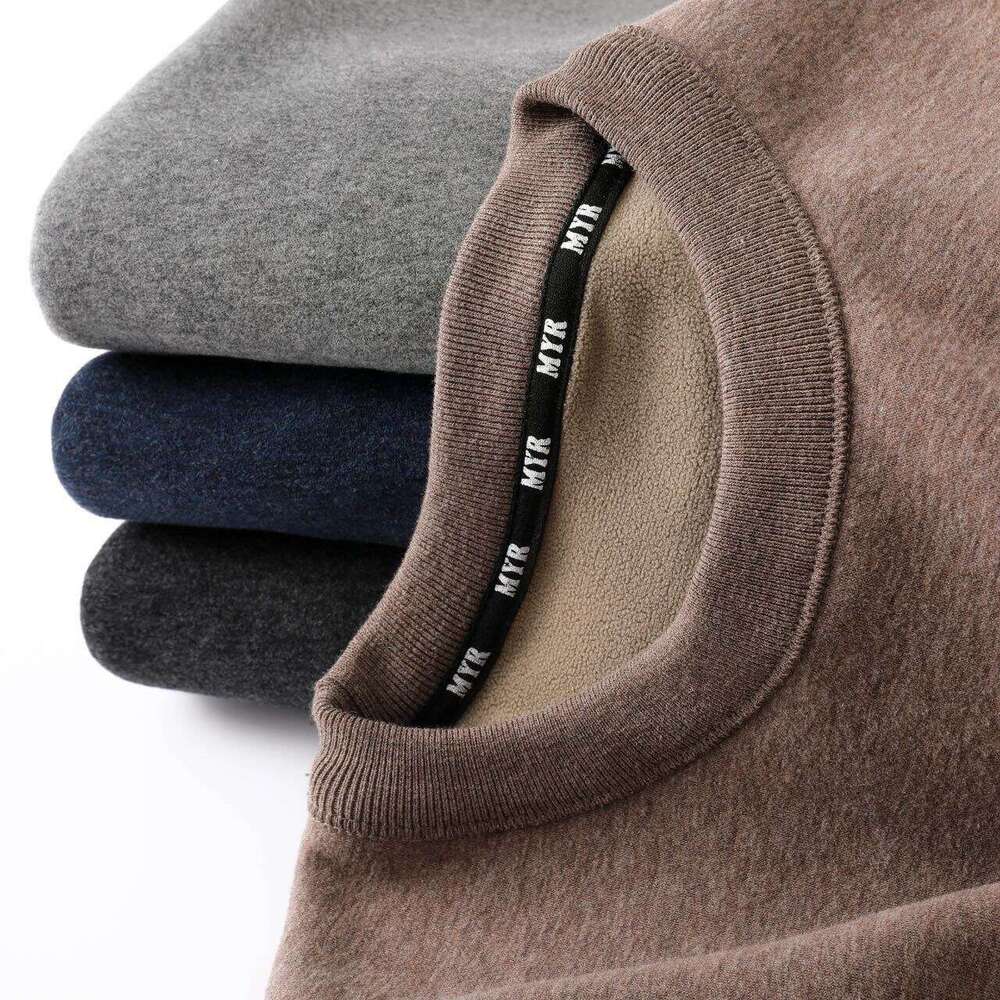 Men's warm cotton jacket, single piece top, lamb fleece mid neck knitted sweater with thick fleece, winter fashion base shirt