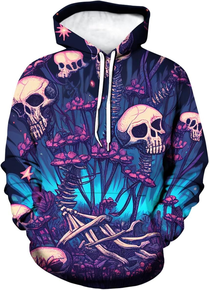 Hoodie for Mens Womens Mens Skull Printed Hoodie Novelty Mushroom Graphic Hoodies Fashion Pullover Graphic Hoodies sweatshirt keep warm