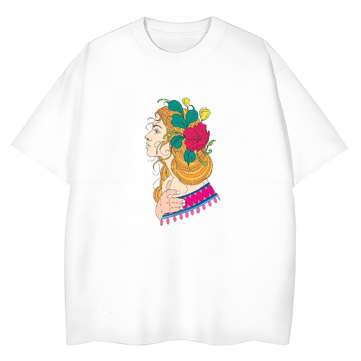Fashion Women T Shirts 100% Cotton 230g O Neck Short Sleeves Casual Daily Wear portrait Women Tees Soft DIY Printed Clothes Shirt