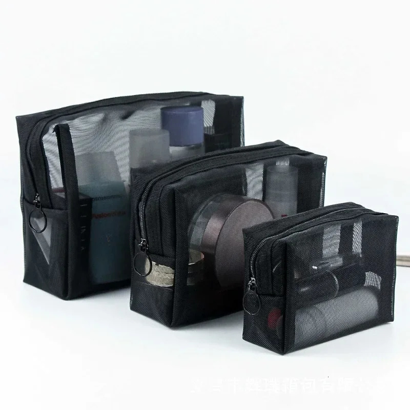 1 piece of transparent mesh zipper makeup bag a must-have organizer for women fashionable small black makeup bag makeup bag 241008