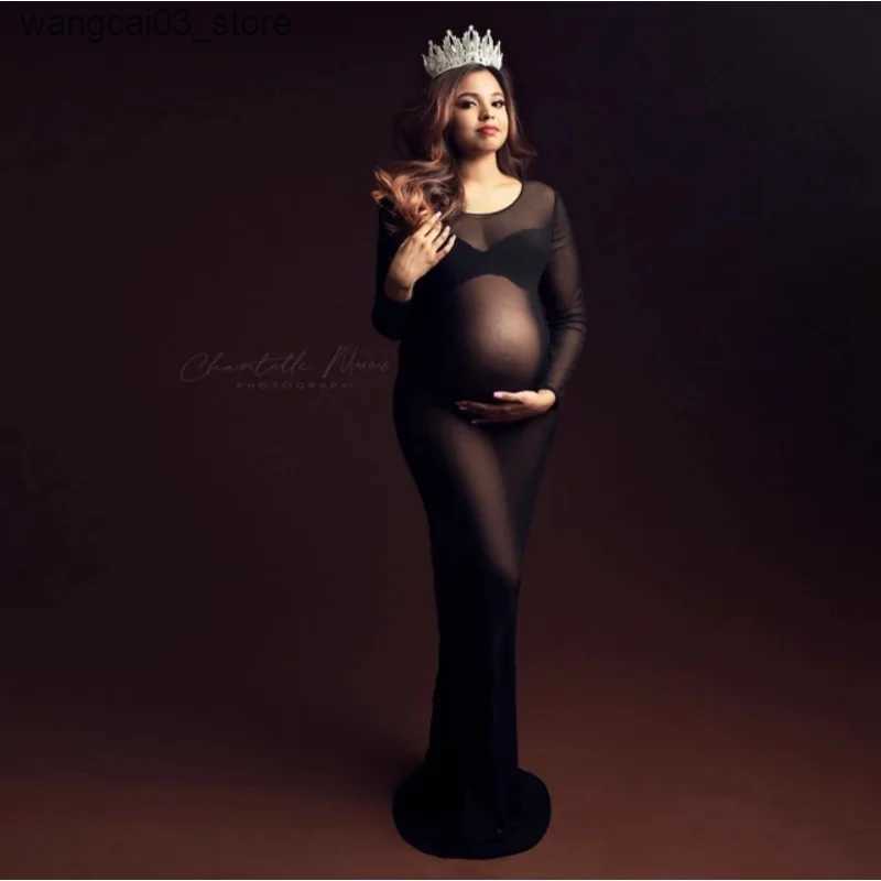 Maternity Dresses Tulle Bodysuit Pregnancy Dress Mesh Fabric Long Sleeve Stretch Women Maternity Outfit Slim Fit Style Skirt For Photo Shoot L240910