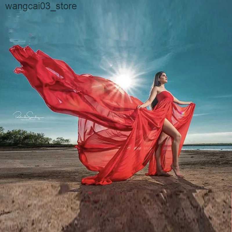 Maternity Dresses Lace Chiffon Women Pregnants maternity dress Photography Props Off Shoulder Sleeveless Maternity Solid Dress for photo shoot L240910
