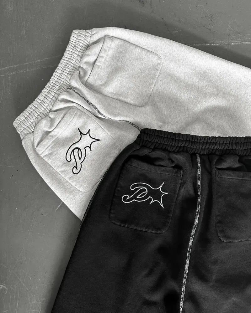American retro embroidered letter pattern sports pants mens Y2K street hip-hop loose fashion casual high waisted sports pants womens 240930