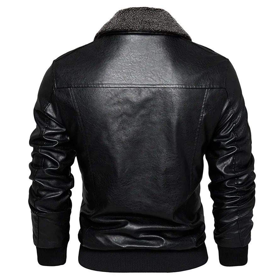 Mens Autumn Jacket Work Bicycle Zipper Motorcycle Artificial Fur Coat Mens Wool Pilot Retro Black Brown Pu Leather Jacket Winter 240927