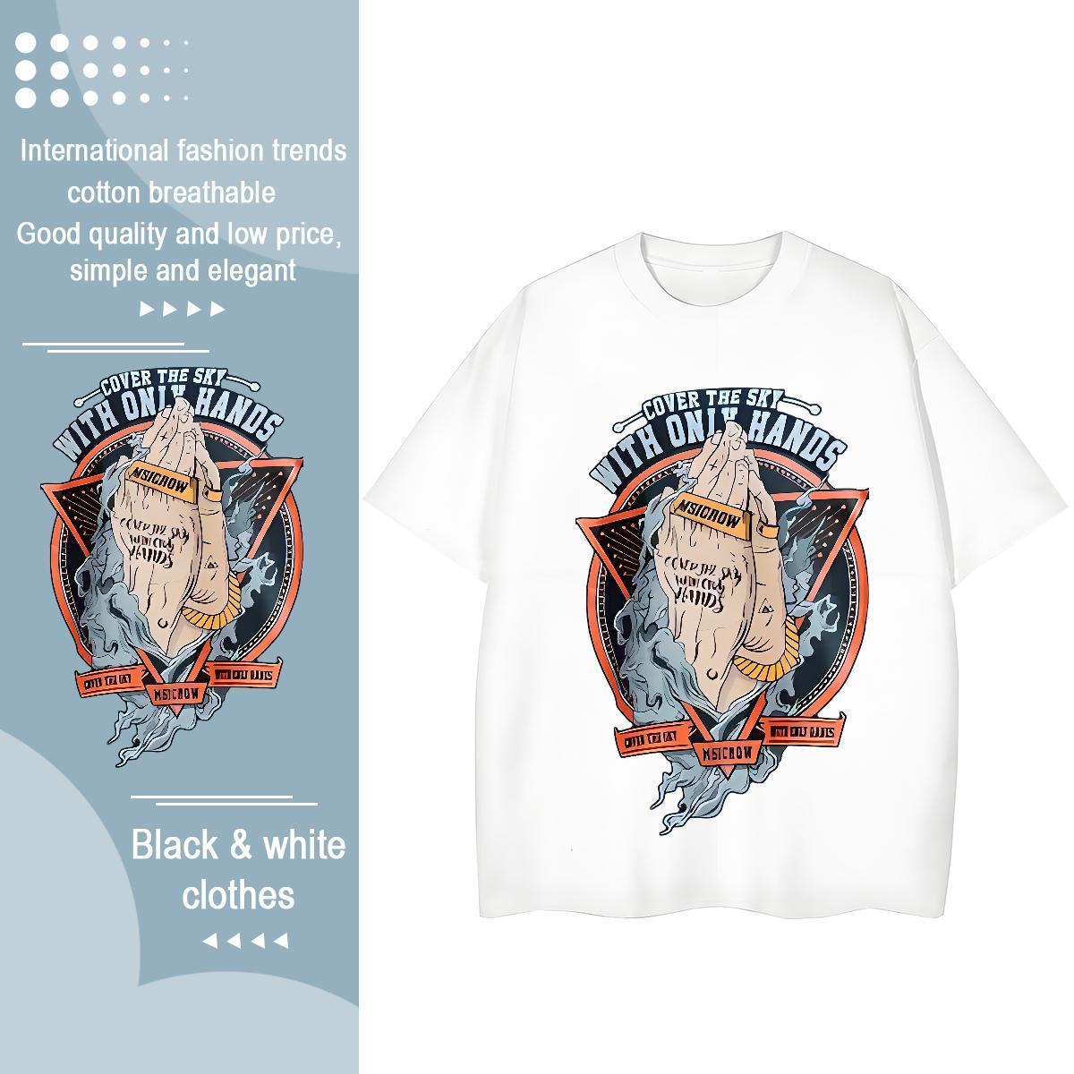 Casual New Womens T Shirts 100% Cotton 230g Crew Neck High Street Hip Hop hands Couples T Shirts 5A Floral Print Tops Tees