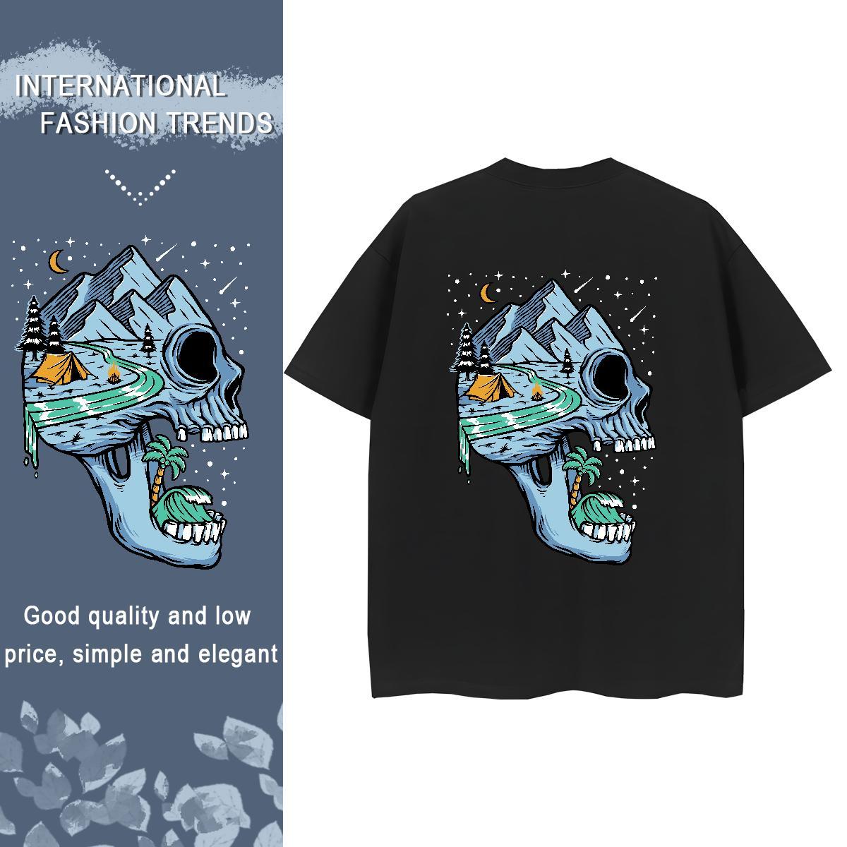 TOP Quality T-Shirts 230g Pure Cotton Crew Neck Sport skull Lady T shirt High quality Plus Size Custom Top Shirts