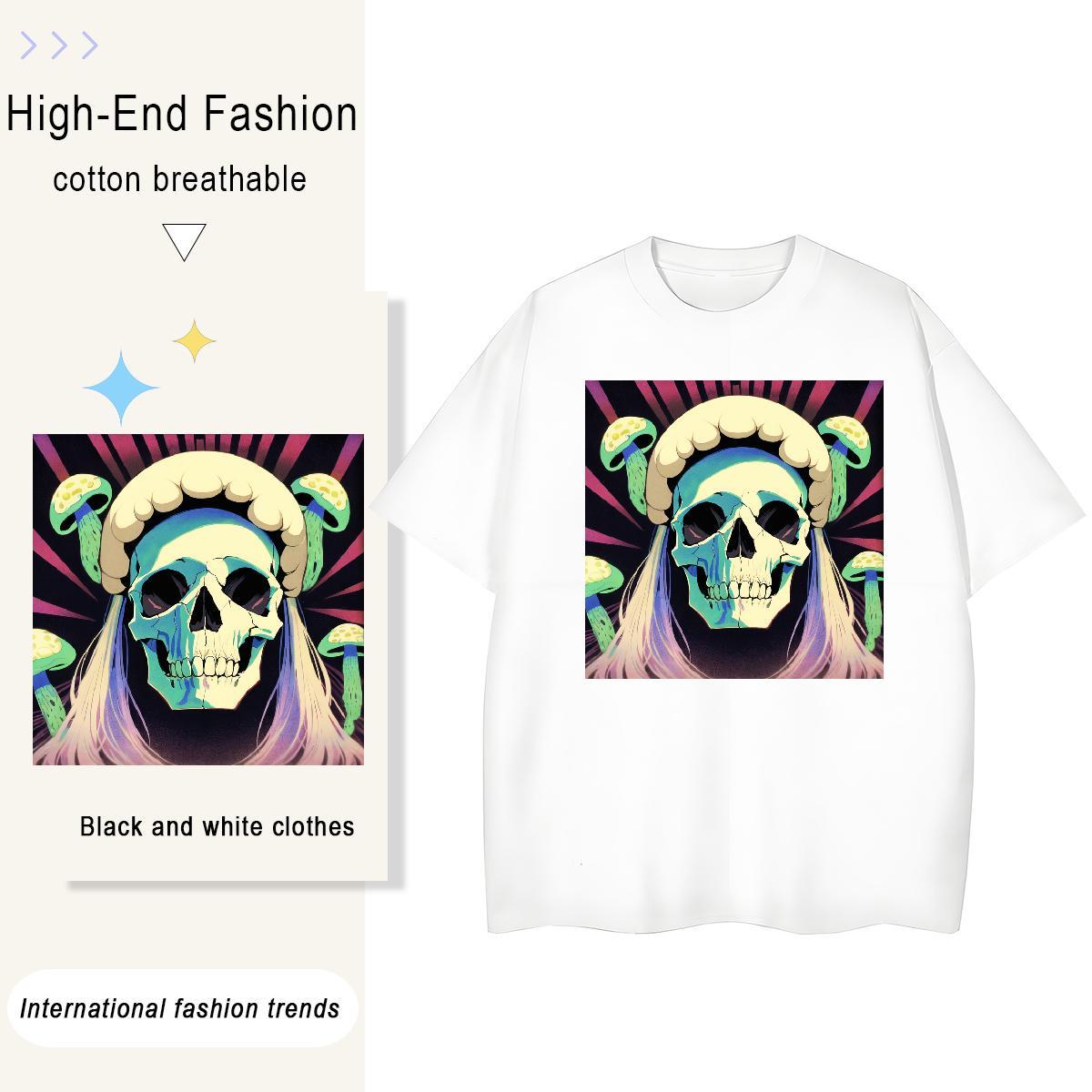 Fashion Casual T-Shirts for Women 230g Pure Cotton Comfortable Daily Wear skull Women Tees Wholesale DIY Printed Tshirts