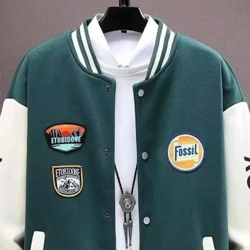 Autumn Mens Baseball Jacket Harajuku High Street Blue Sports Fashion Thin Uniform 241010