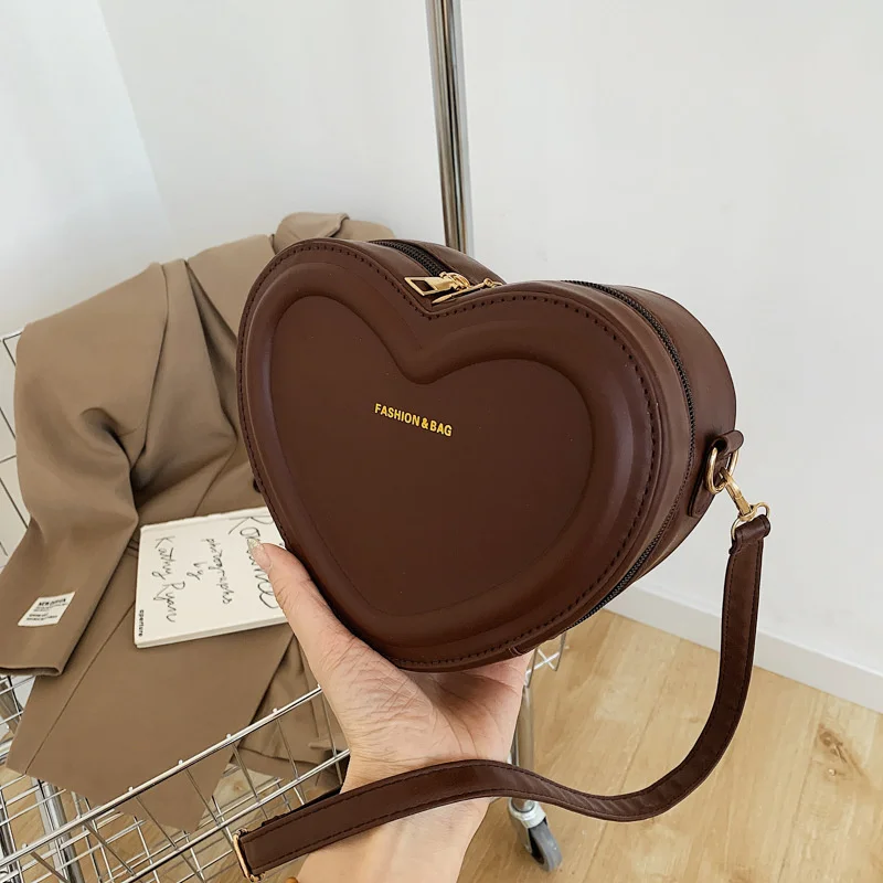 Hot Sale Solid Color Pu Leather Shoulder Bags TLXT Heart Shape Crossbody Bags For Women Fashion Small Handbags and Purse
