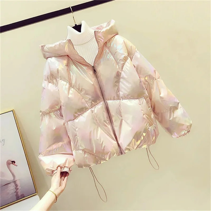 Down Cotton Jacket Winter Coat Thick Fashion Padded Short Hooded Ins Bread Clothing Pleated Bright White Parka 241009