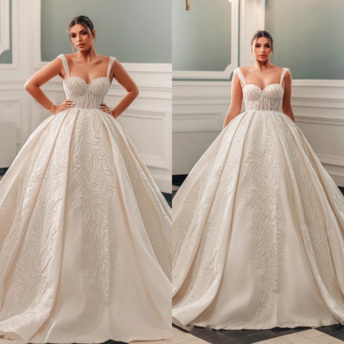 Vintage Wedding Dresses Sequins Beading Bride Ball Gown Spaghetti Straps Bridal Dress Custom Made Sleeveless Plus Size Vestidos De Novia