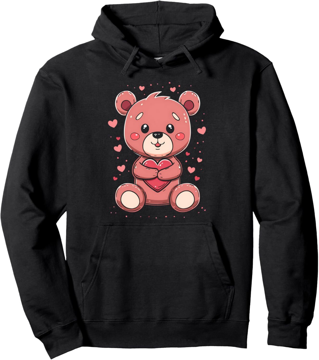Hoodie for Mens Womens Valentines Day Bear Cute Pink Bear Hearts Love Graphic Tee Pullover Hoodie Graphic Hoodies sweatshirt Pullover Long Sleeve