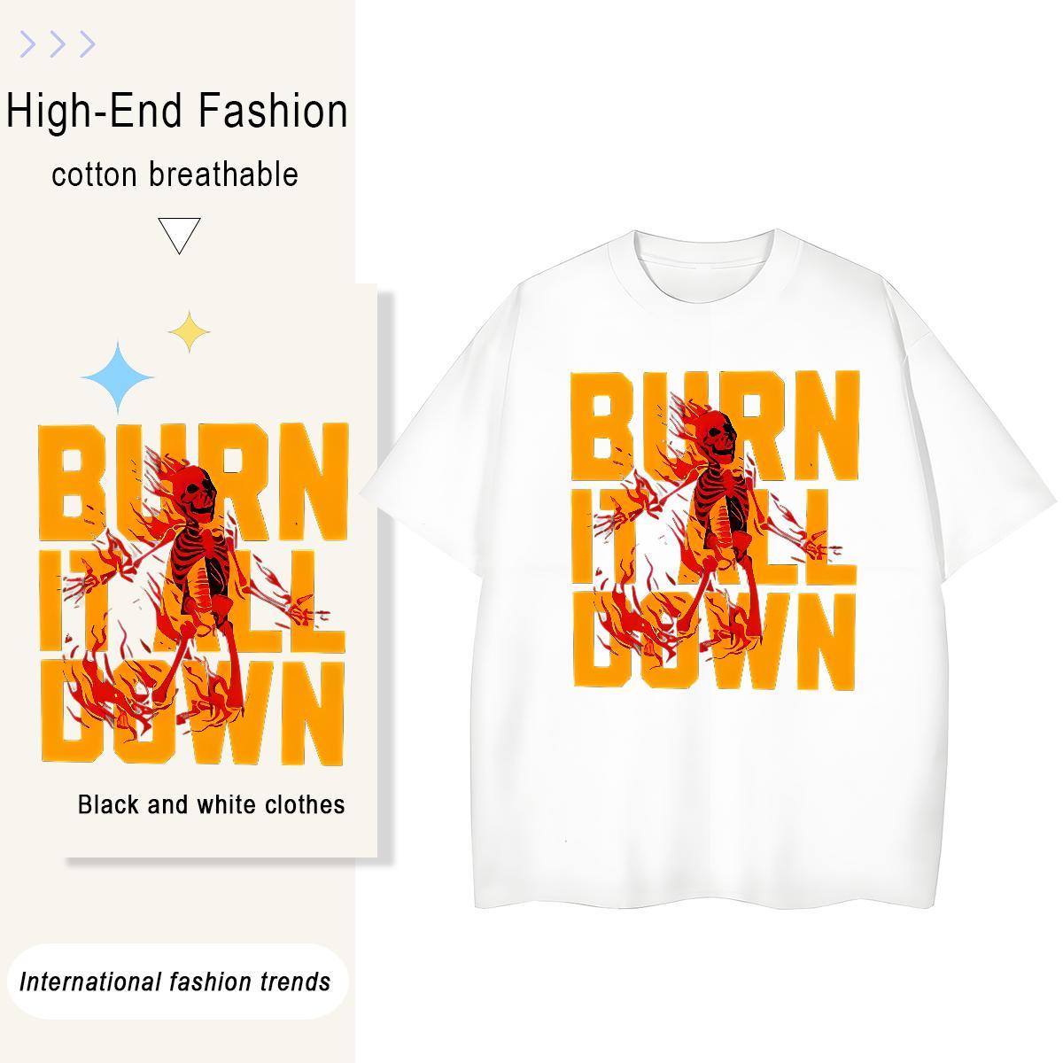 Casual New T Shirts Women 230g Cotton Breathable Soft Casual Daily Wear skull Couples T Shirts Female Cartoon Floral Printing Tops Shirt