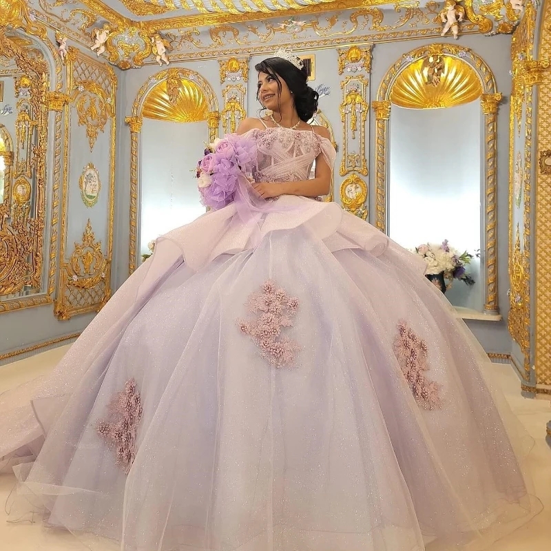 Light Lavender Quinceanera Dresses Ball Gown Birthday Party Dress Applique Lace Up Graduation Sweetheart Swet 16 vestidos 15 Anos