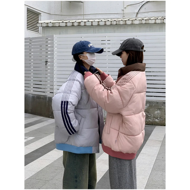 Deep Blue Down Jacket Womens Coat Grey Fashion American Street Clothing Y2K Style Duck Down Womens Winter Short Coat 241009