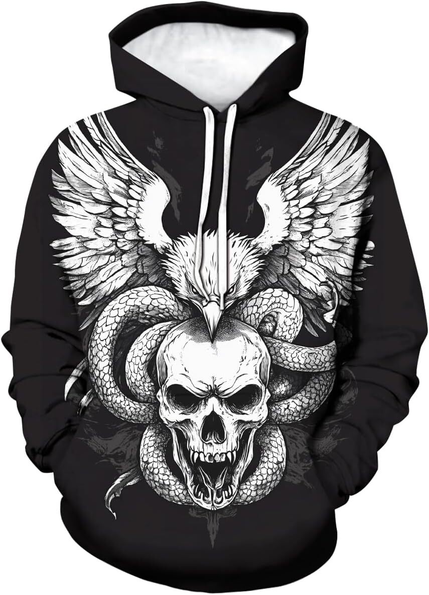 Hoodie for Mens Womens Mens 3D Skull Print Hoodies Halloween Sweatshirts Pullover Casual Round Neck Novelty Street Fashion Hoodie Graphic Hoodies swea