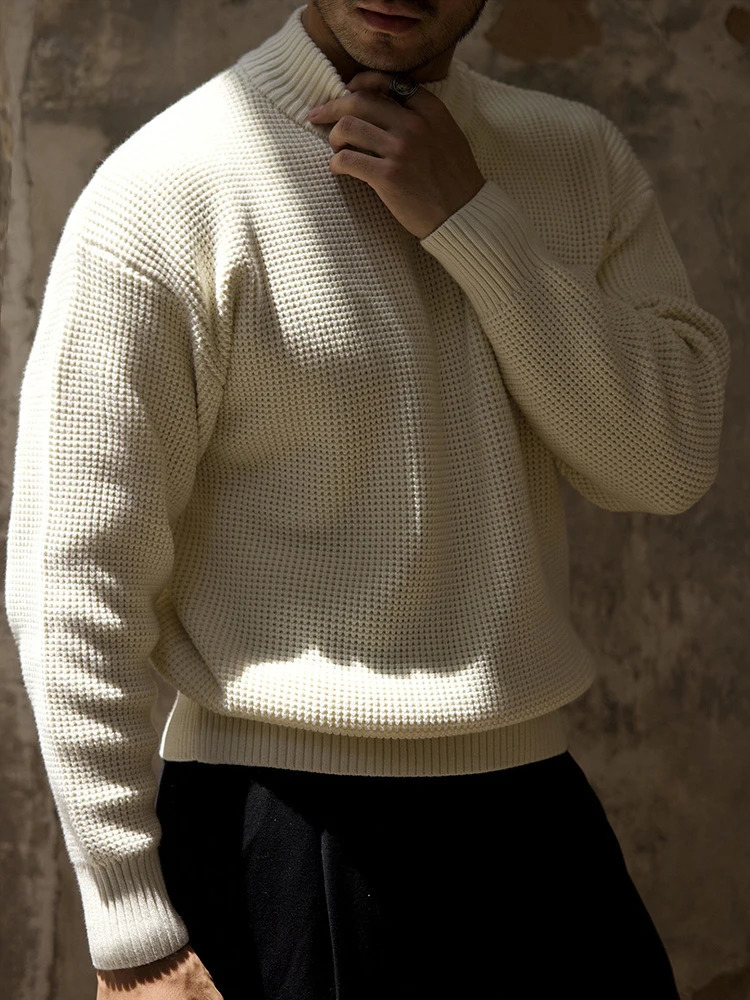Vintage Turtleneck Sweater Men Long Sleeve Solid Color Knitwear Mens Jumper Tops Spring Fashion Knitting Pullover Male Sweaters 241007