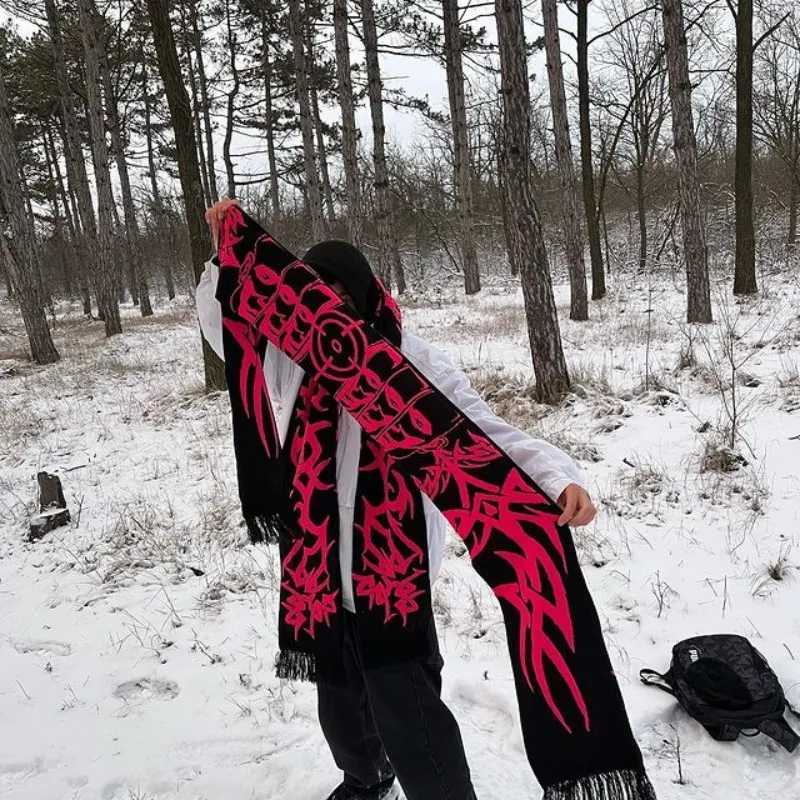 Scarves Fashion Creative Goth Creative Striped Knitted Womens Scarf Mens Scarf Winter Scarf ron Black Sage Luminous Y2K Kpop J241010