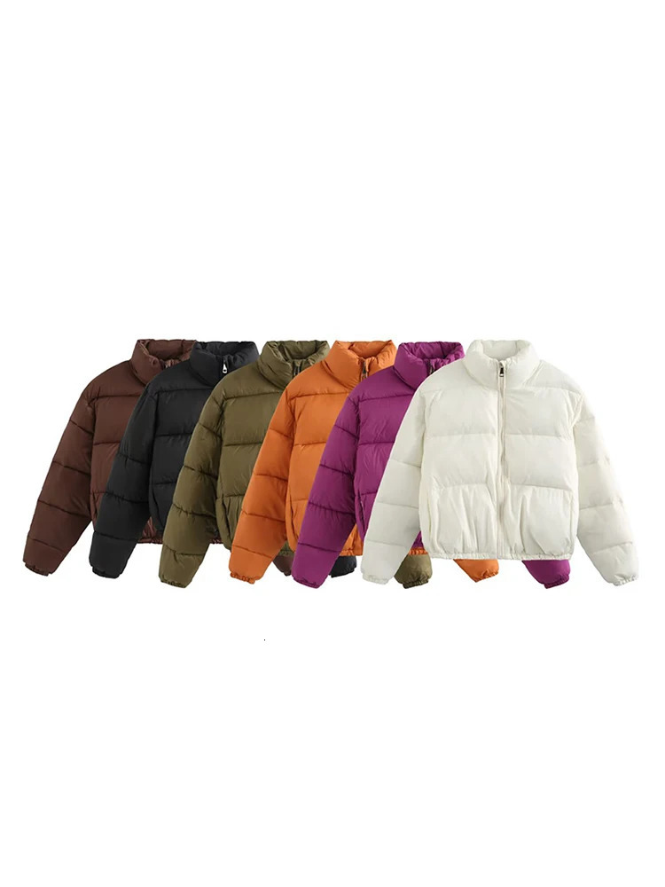 Vintage Women Brown Warm Puffer Jackets 2023 Winter Fashion Ladies Elegant Short Parka Casual Female Chic Green Outerwear 241009