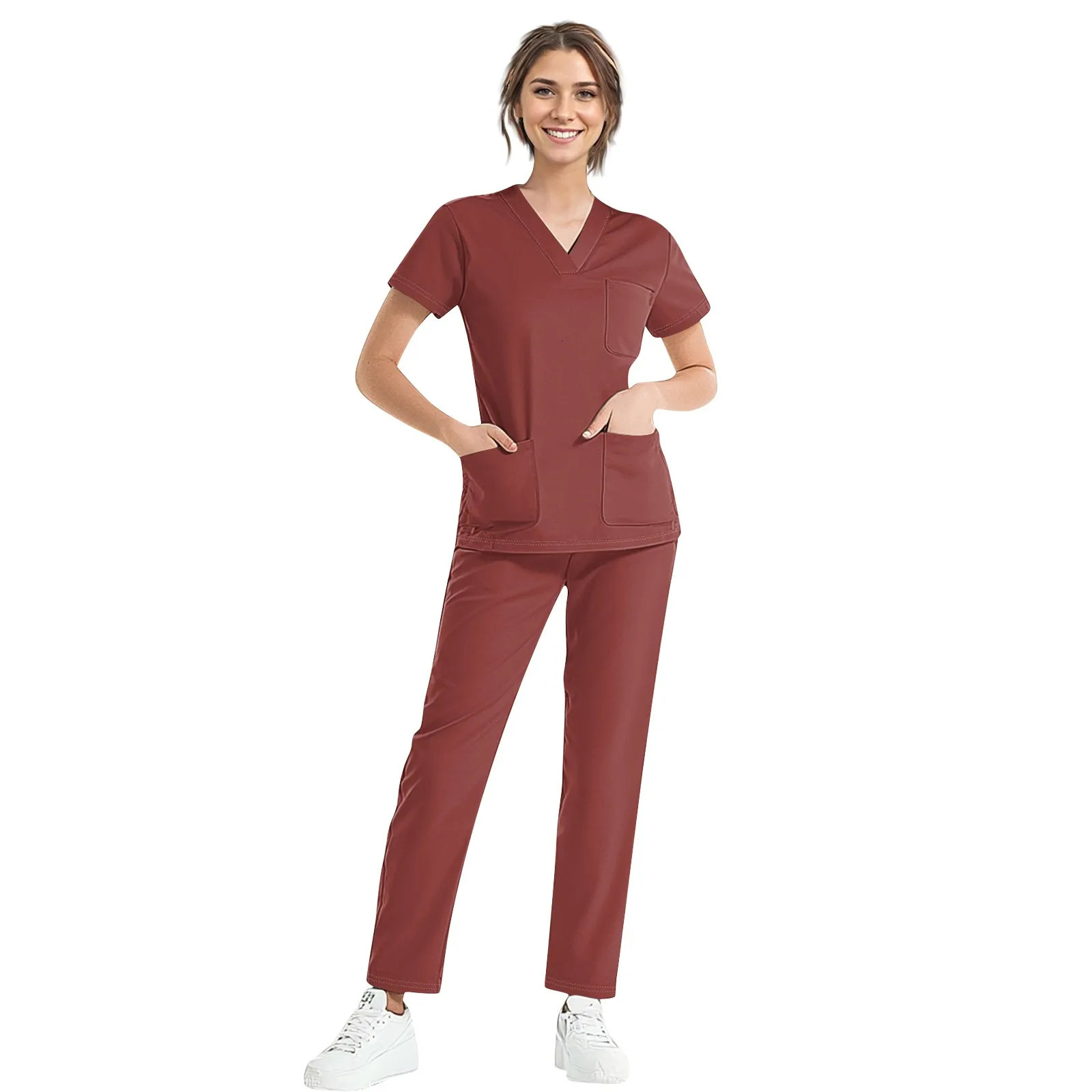 Scrubs Uniform Women Nurse Scrub Set Unisex Pocket Top Zipper Pants 2 Piece Joggers Suits Nursing Operating Room Clothes 241007