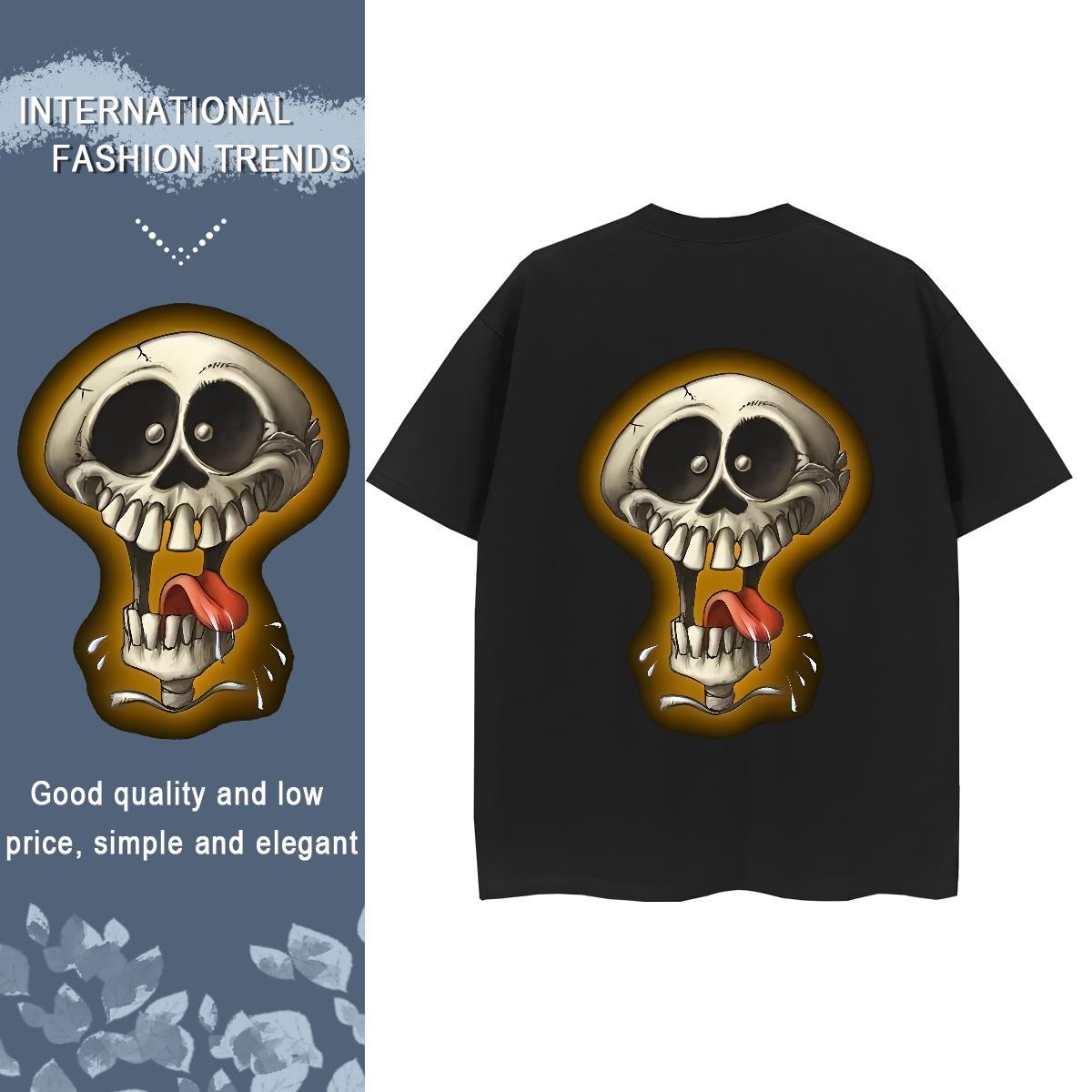 Brand T Shirts Women 100% Cotton 230g Short Sleeve O-Neck Beach skull Woman Tshirt Soft Anime Tee Shirt