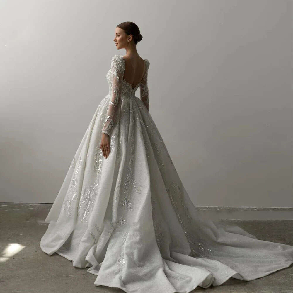 Elegant A e Bridal Gowns2024 Square Neck Long Sleeve Wedding Dress Tailor Made Lace Beaded High Quality Women Clothing
