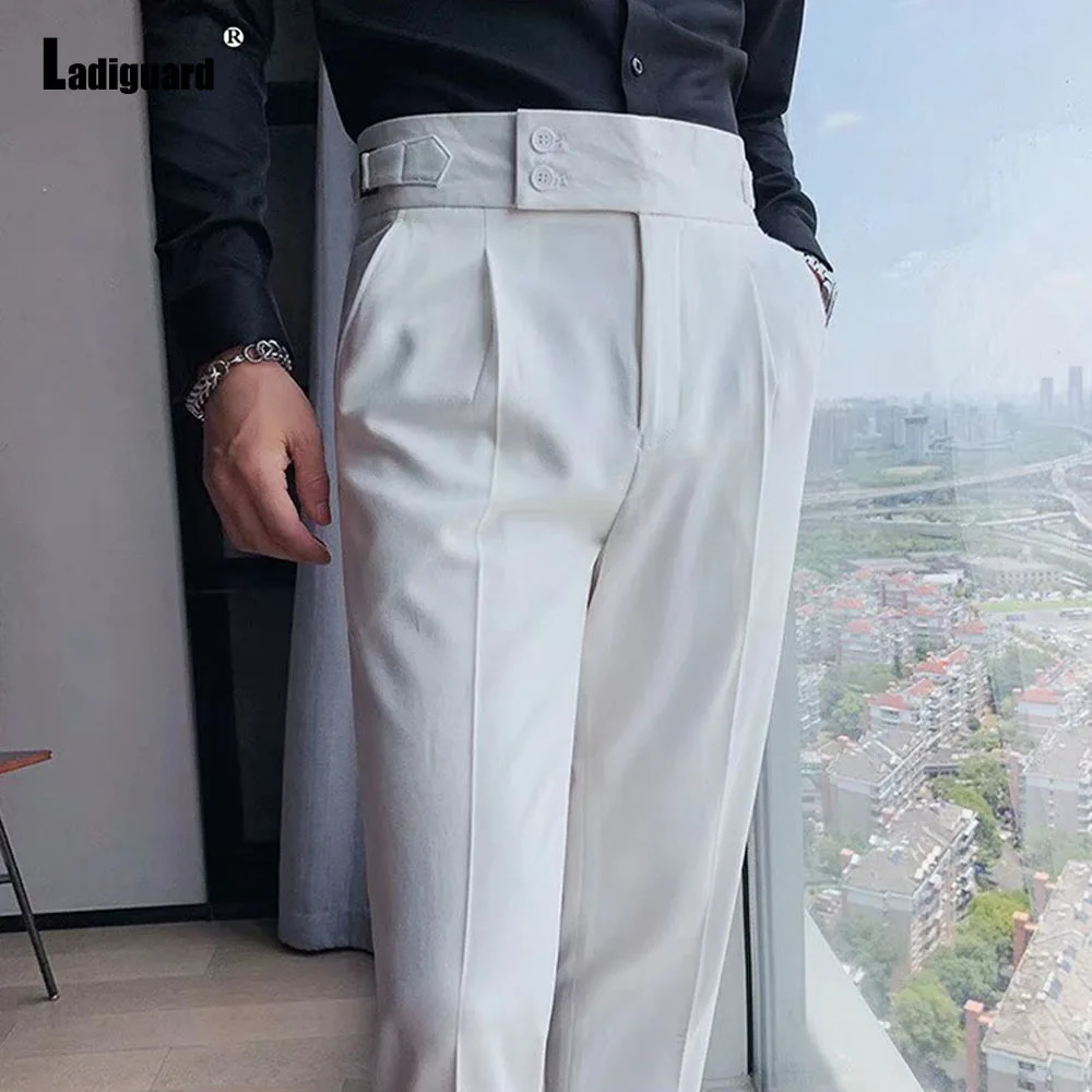 Mens elegant formal suit pants for weddings solid color khaki standing pocket Trouser Naples Italy fashion button Up 241010