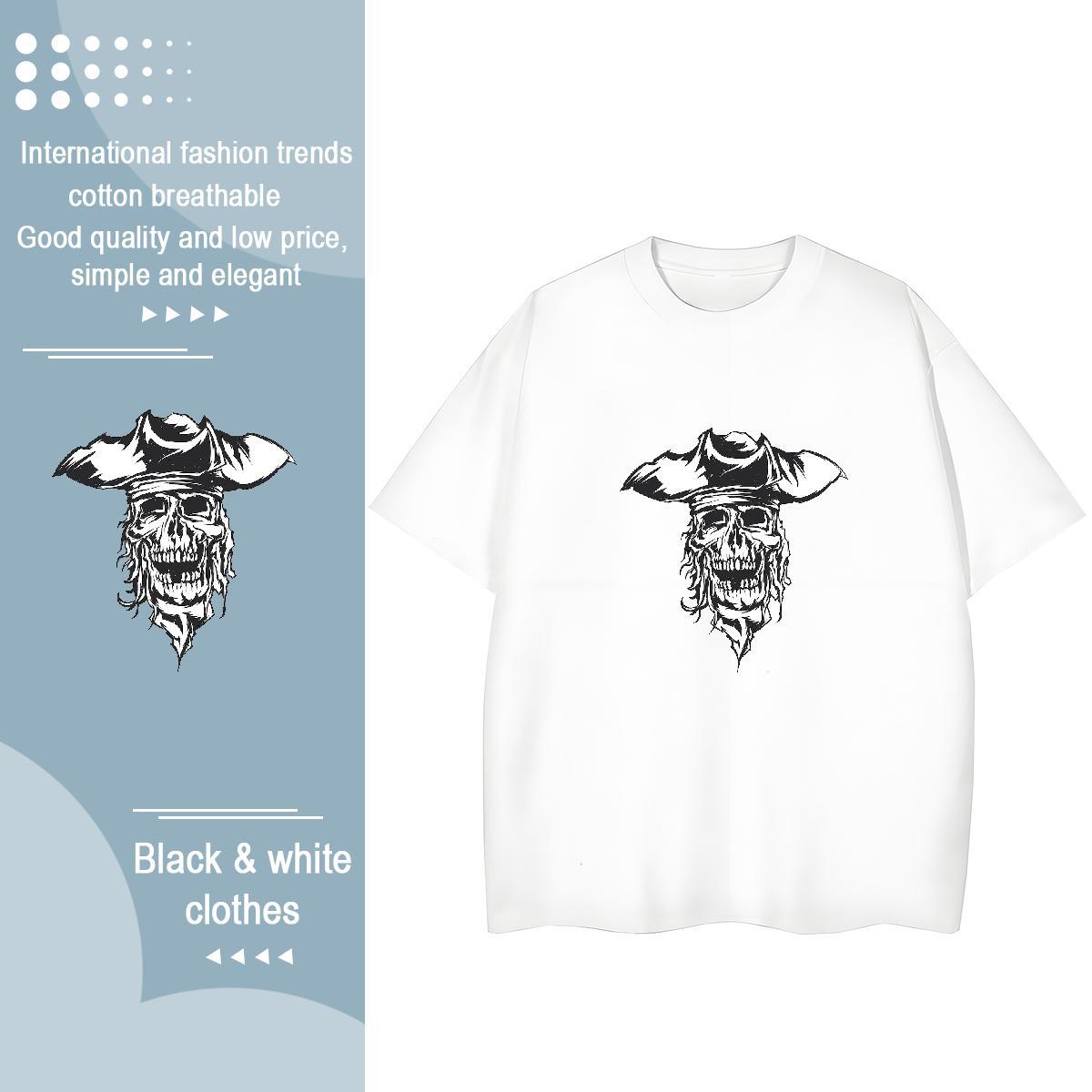 Casual New Womens T Shirts 100% Cotton 230g Crew Neck Breathable Sport skull Tshirt for Man Woman Wholesale Plus Size Custom Clothings
