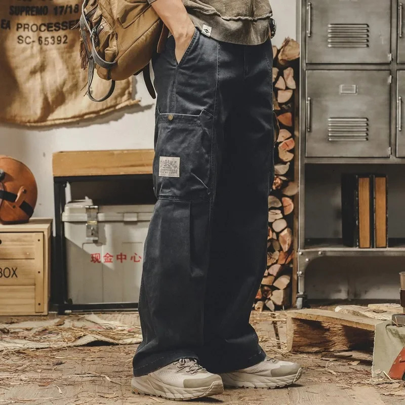 military multi pocket mens cargo pants autumn casual tactical bag style handcart Y2K retro decal wide leg sports pants 241007