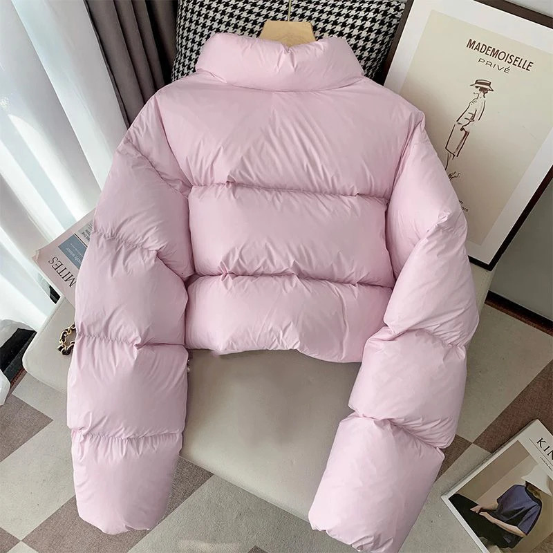 2024 Short Thick Cotton Padded ParkaPuffer Jacket Winter Women Stand Collar Zipper Parkas Coat Outwear 240930
