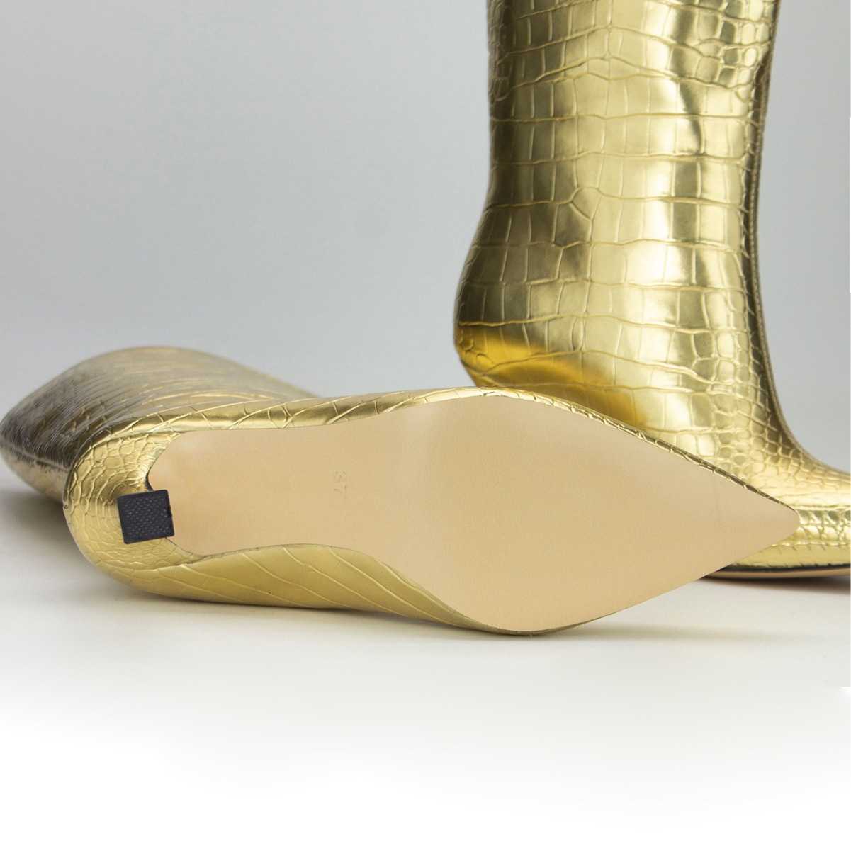 Gold Crocodile Pattern Fashion Boots Show Knee Thigh High Heel Women Martin Boots Leather Ankle Boots Winter 240826
