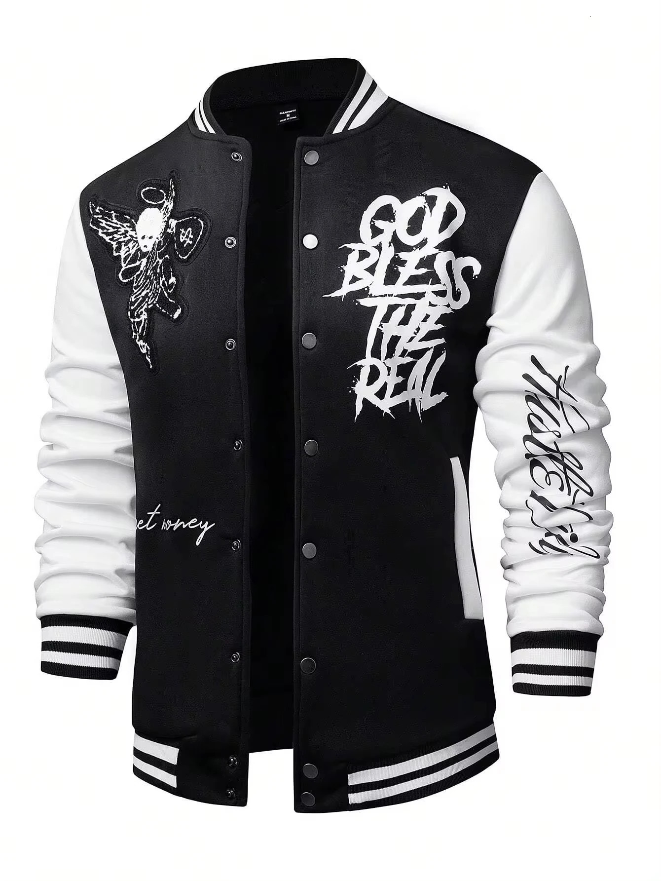 Manfinity Sportsy Mens Printed Simple Long Sleeve Baseball Jacket Bomber 241011