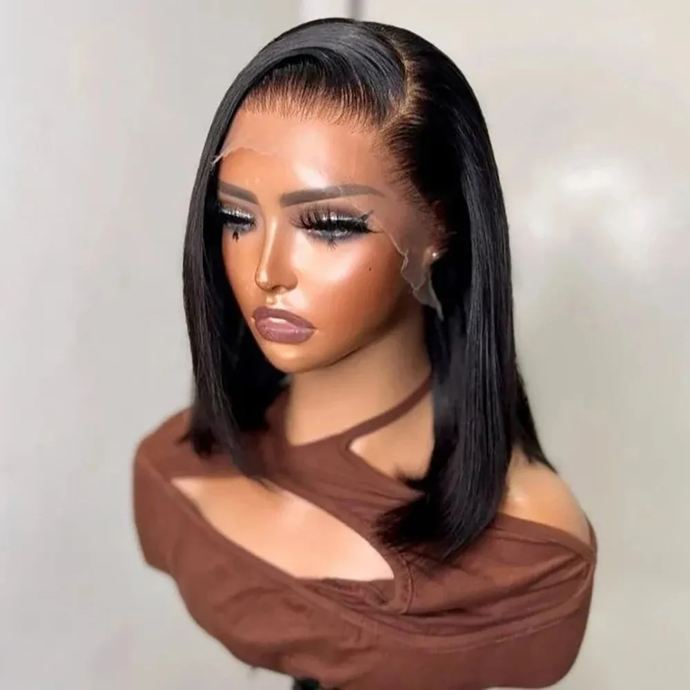 12inch European and American human hair lace front wigs BoBo head short black hair with short straight human hair wig